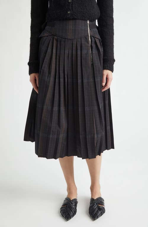 Meruert Tolegen Pleated Plaid Corset Midi Skirt in Black Artisinal Plaid at Nordstrom, Size 10