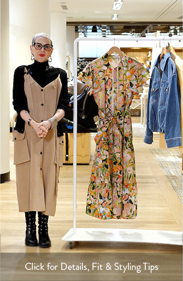 Alice Floral Flutter Sleeve Tiered Cotton Shirtdress, sales video thumbnail