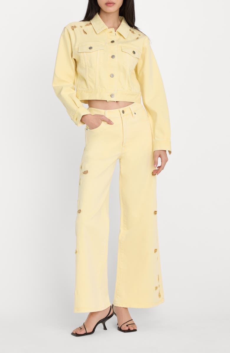 Good American Good Waist Embroidered Palazzo Jeans, Alternate, color, Anise Yellow