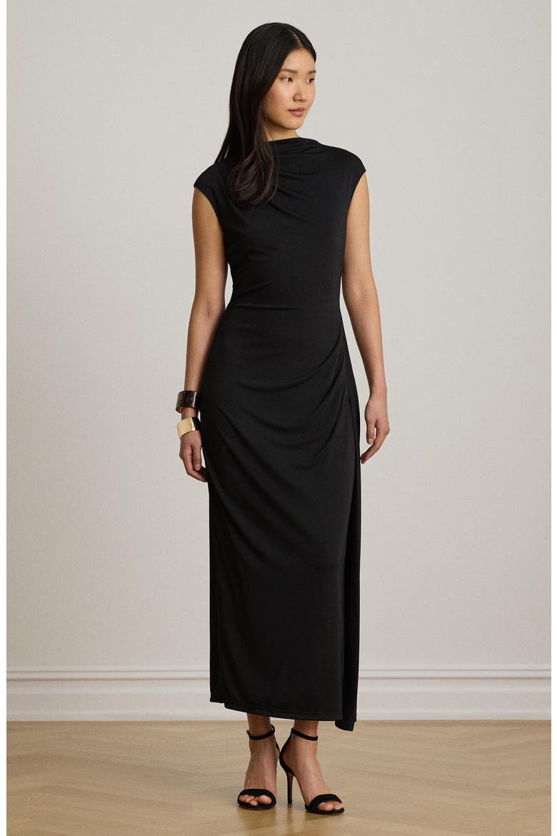 Boatneck Matte Jersey Sheath Midi Dress, Alternate, color, BLACK