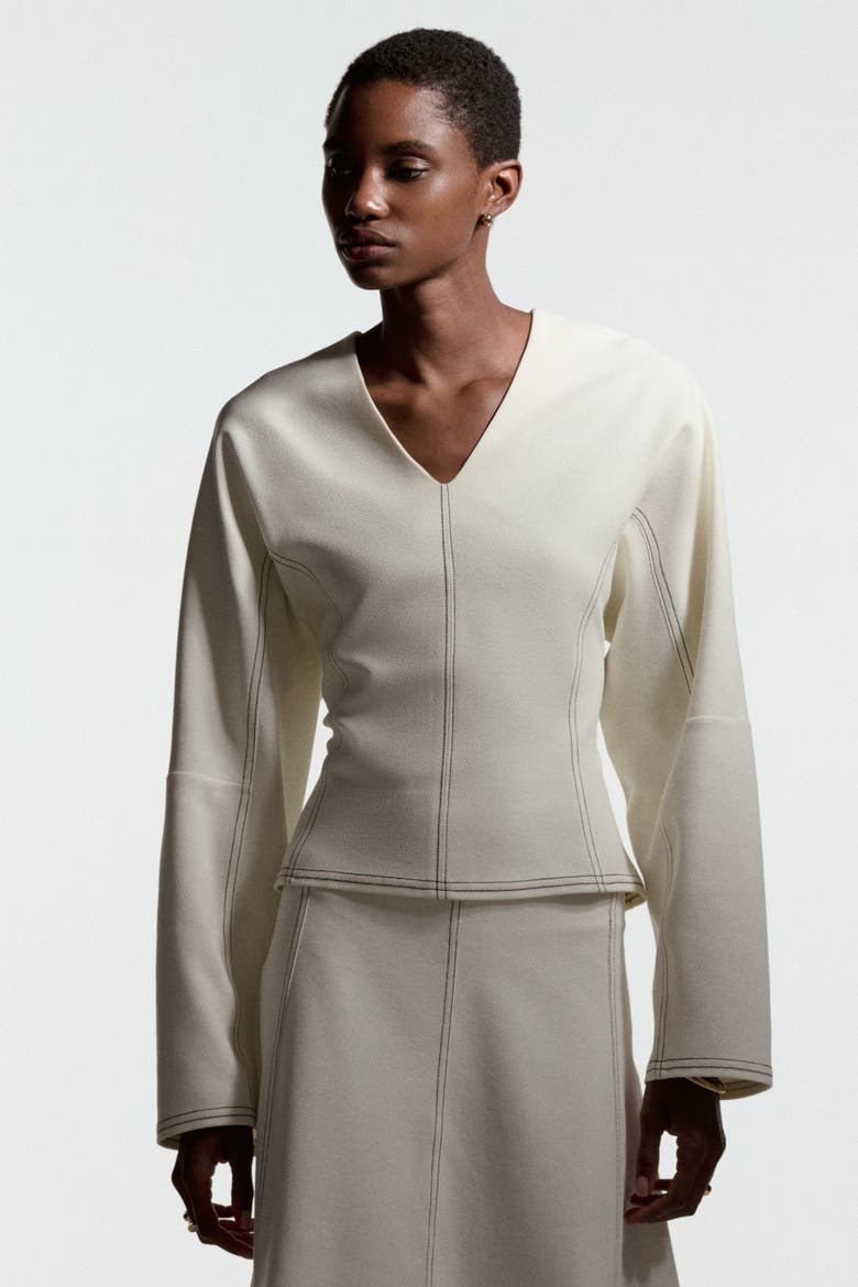 V-neck Top, Alternate, color, Cream