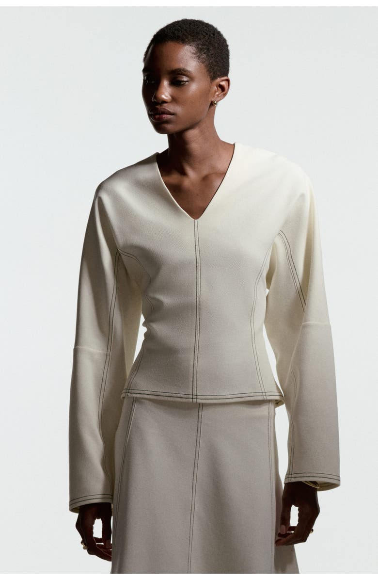 H&M V-neck Top, Alternate, color, Cream