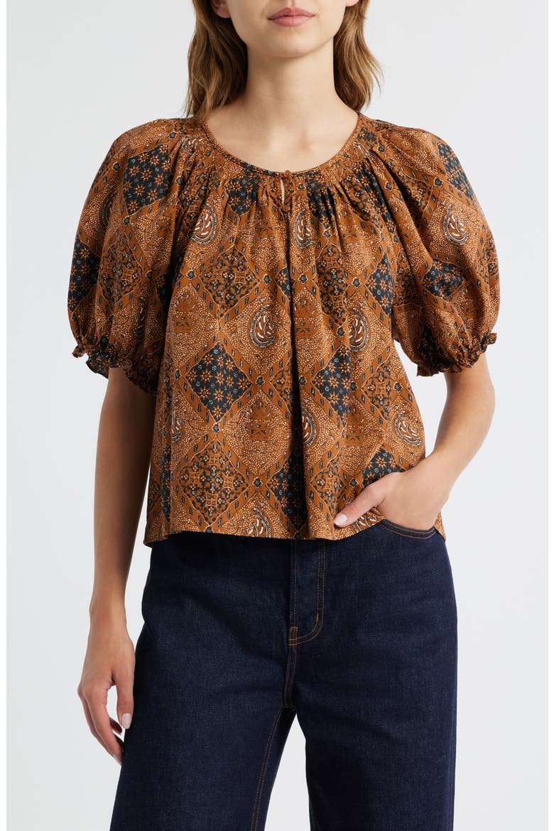 The Moorland Puff Sleeve Top, Main, color, GEO BANDANA PRINT