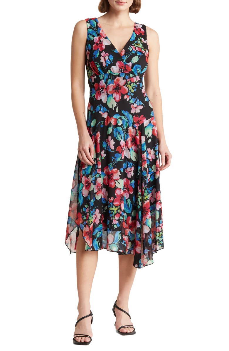 Connected Apparel Asymmetric Hem Midi Dress, Main, color, 