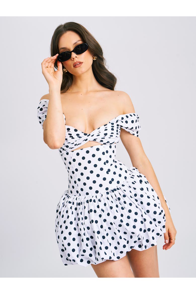 Umika Polka Dots Bubble Hem Mini Dress, Alternate, color, White Polka Dot
