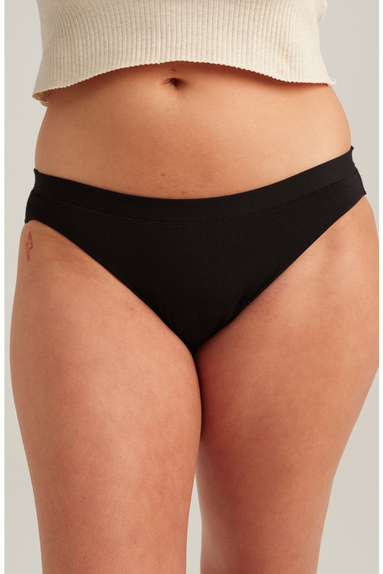 Period & Leakproof Regular Absorbency Comfort Bikini, Main, color, BLACK