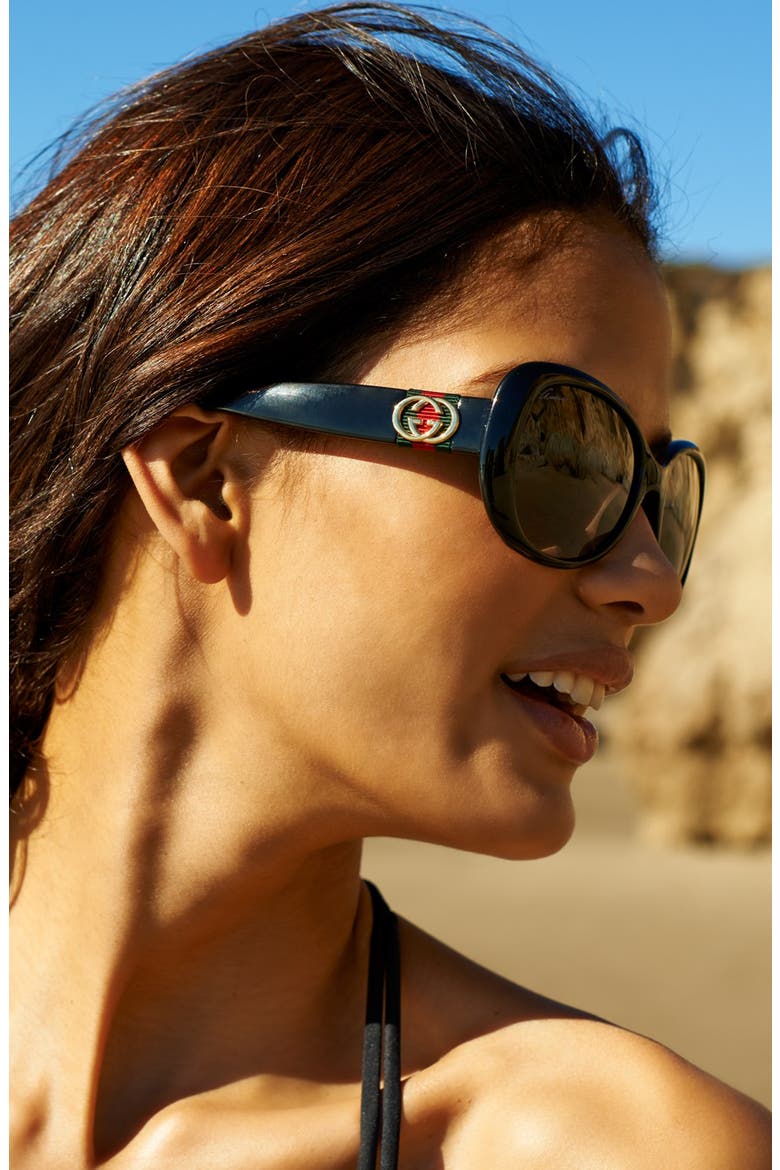 56mm Polarized Sunglasses, Alternate, color, BLACK