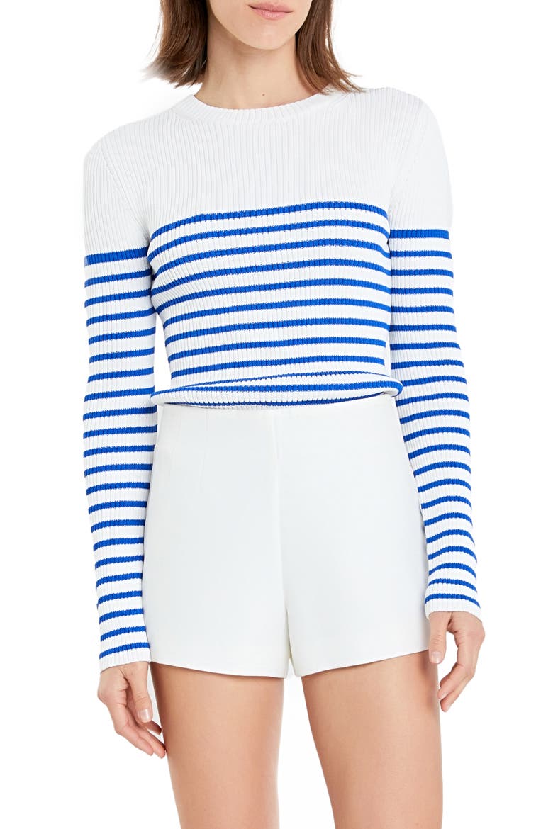 Stripe Rib Sweater, Main, color, WHITE/ BLUE