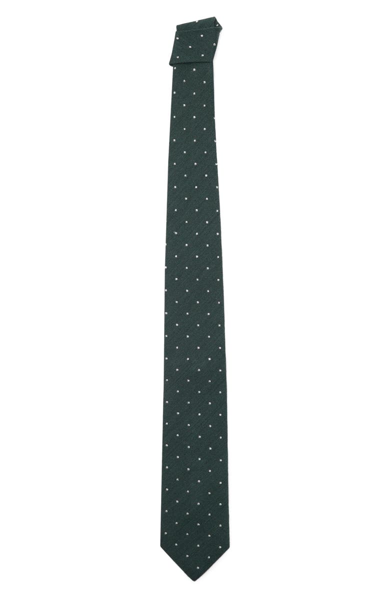 MANGO Polka Dot Silk Blend Tie, Alternate, color, Khaki Green