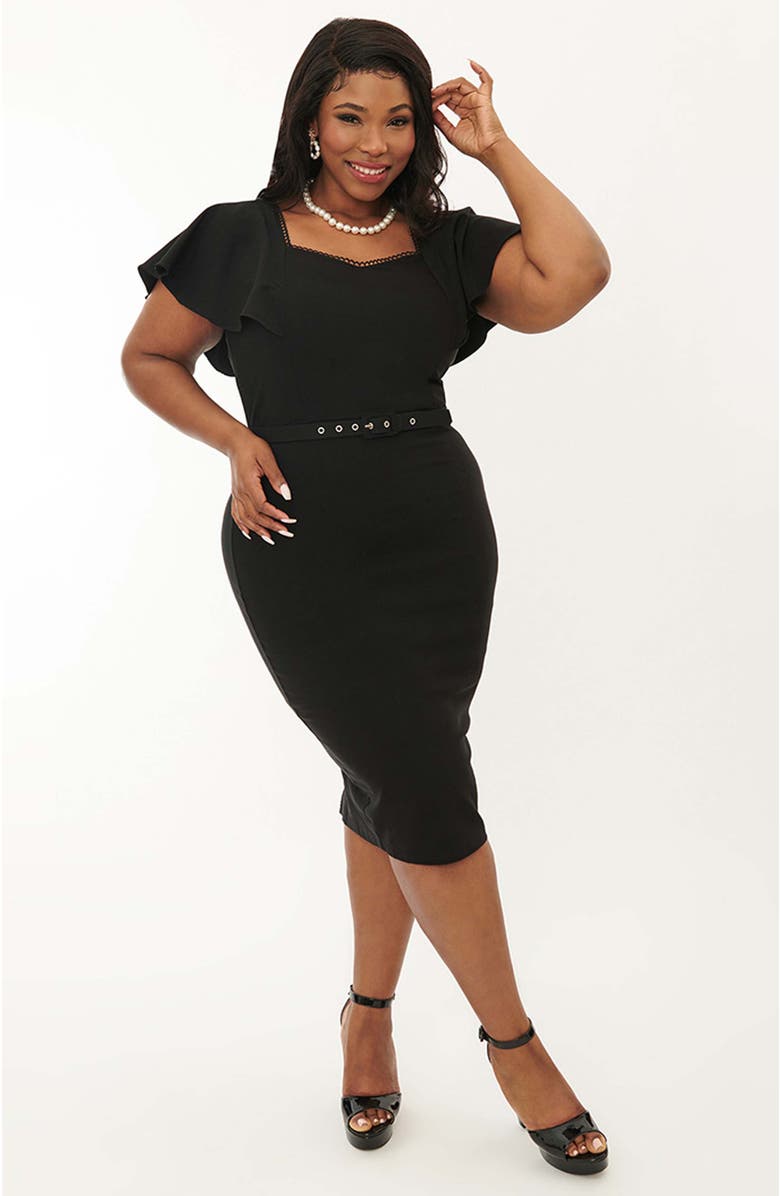 Unique Vintage Plus Size Short Flutter Sleeve Sweetheart Neck Wiggle Dress, Main, color,