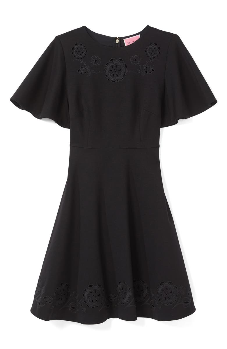 Kate Spade New York embroidered cutwork ponte a-Line dress, Alternate, color,