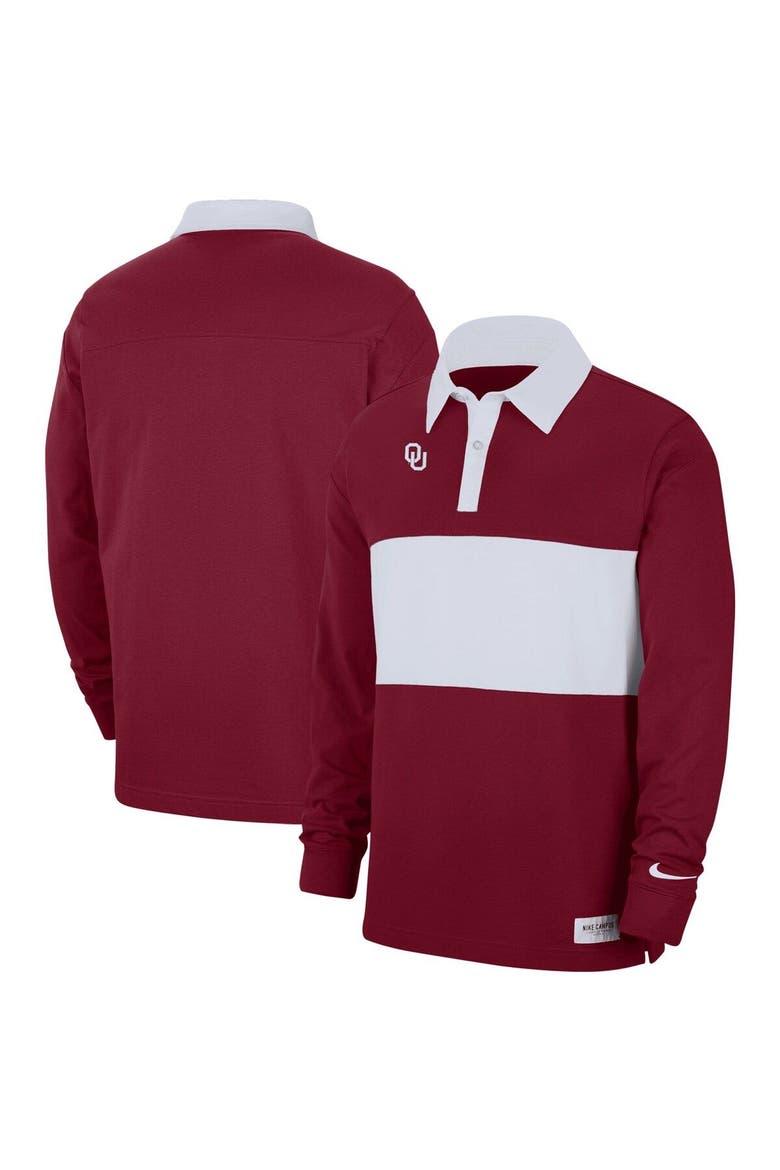 Men's Nike Crimson Oklahoma Sooners Striped Long Sleeve Polo, Main, color, Crimson