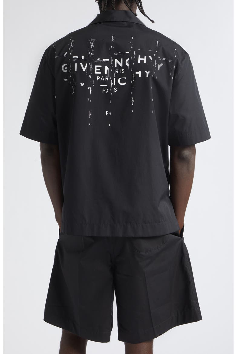 Short Sleeve Cotton Poplin Graphic Bowling Shirt, Alternate, color, BLACK
