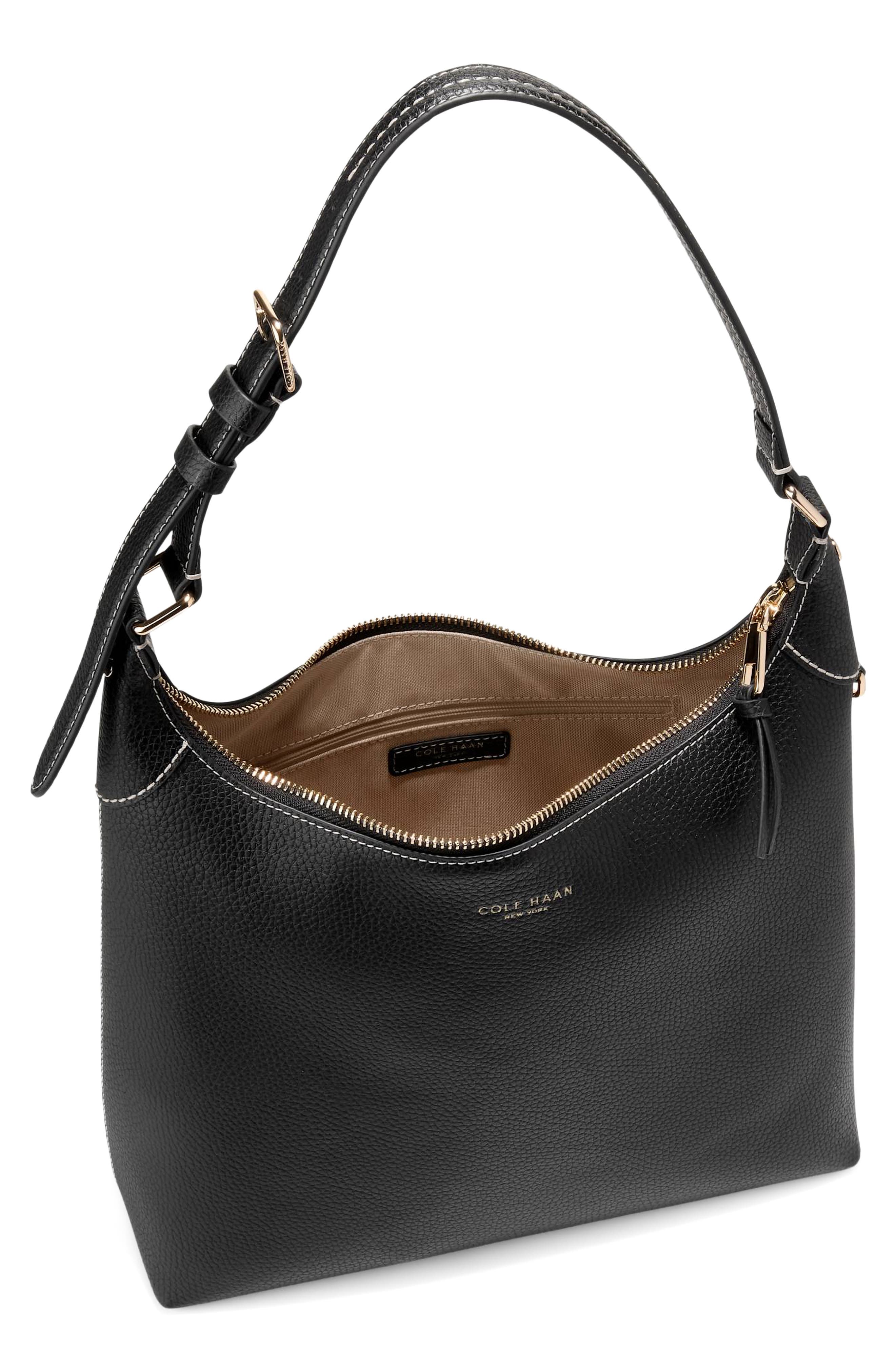 Florence Small Leather Hobo Bag, Alternate, color, BLACK
