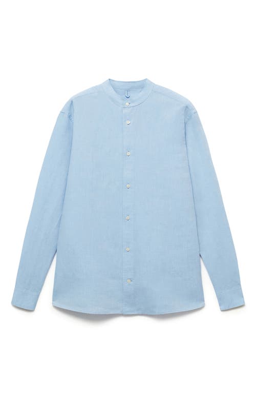 Mango Band Collar Linen Blend Button-up Shirt In Sky Blue