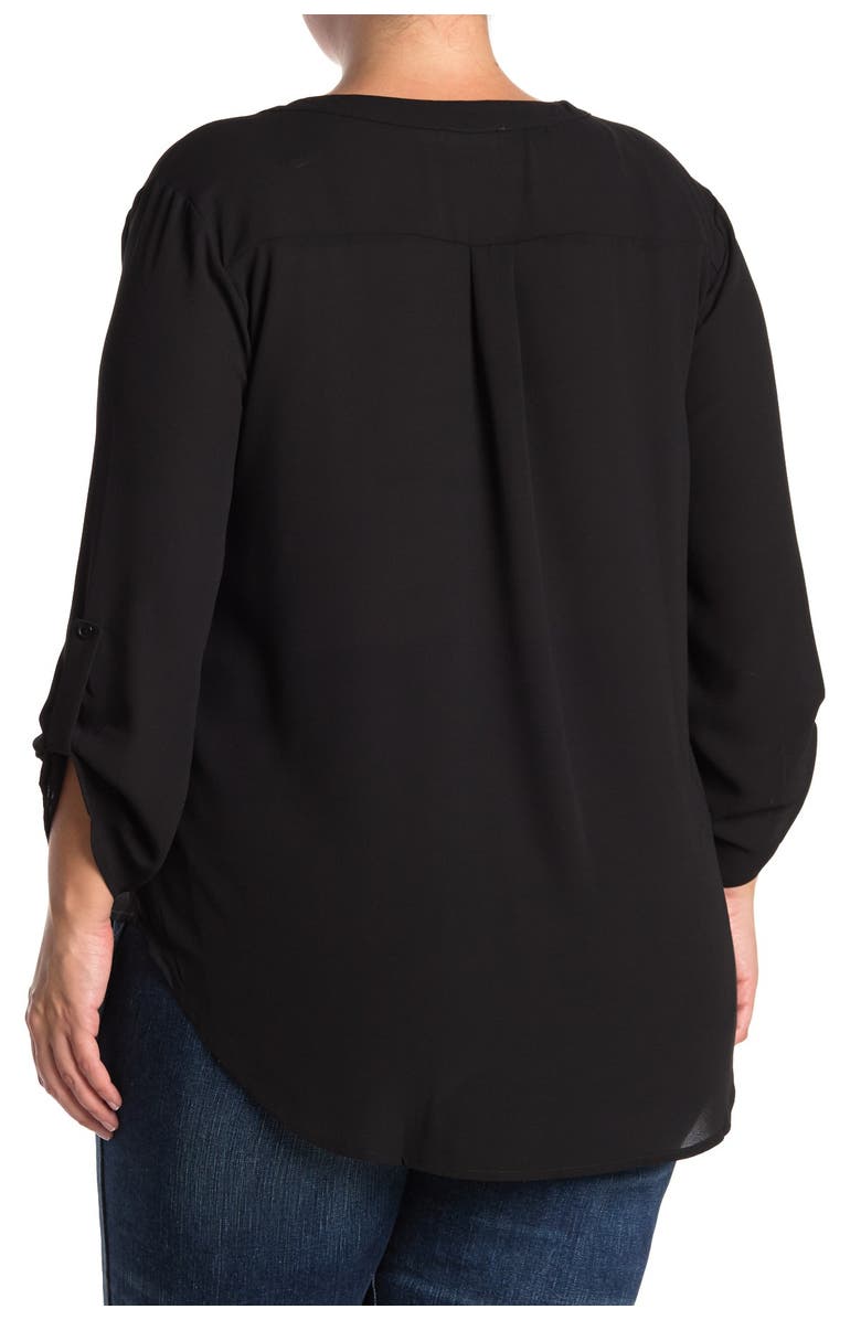 All in Favor V-Neck Roll Tab Sleeve Woven Top, Alternate, color, 