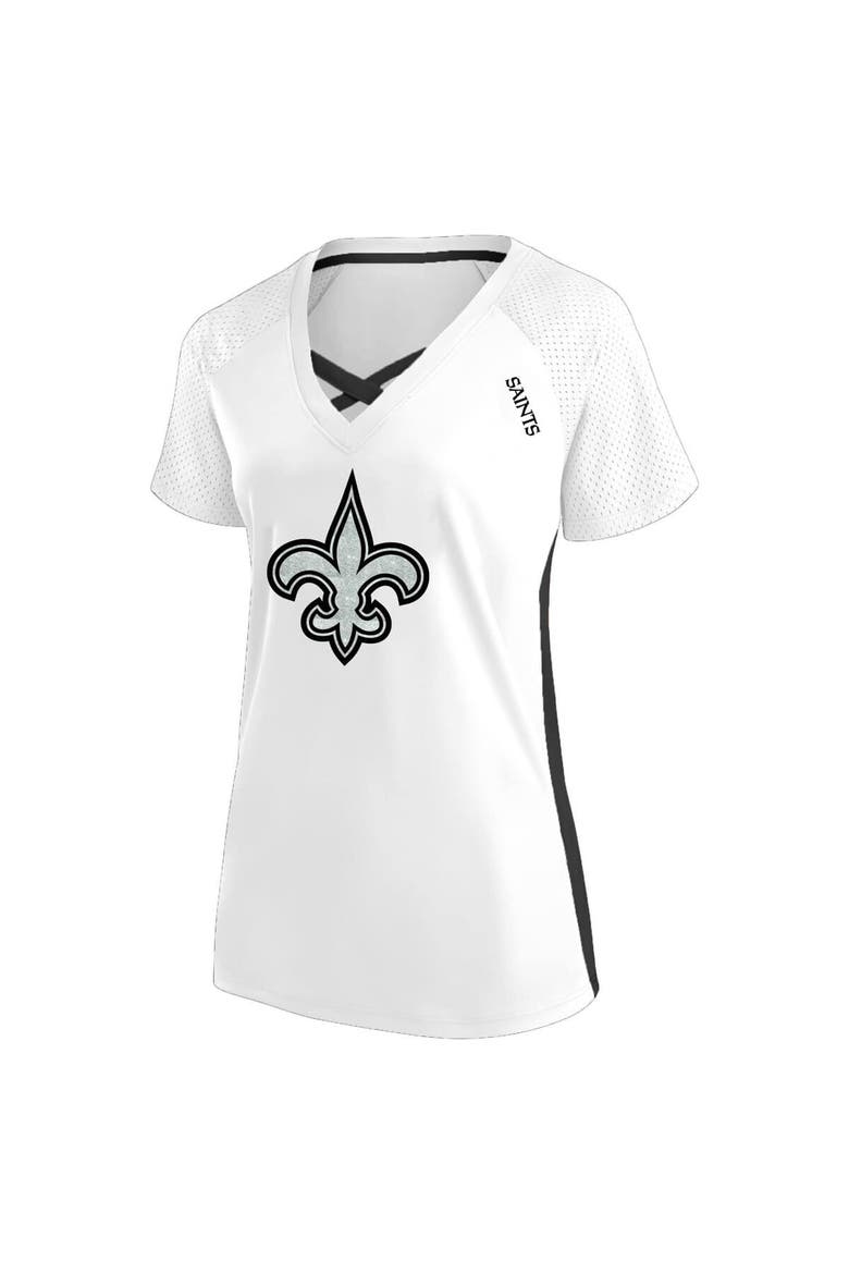 Women's Fanatics  White New Orleans Saints Plus Size Glitter Lace-Up V- Neck T-Shirt, Alternate, color, White