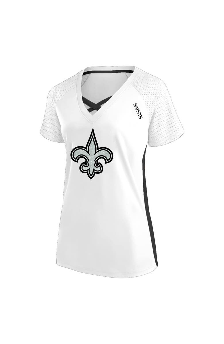 FANATICS Women's Fanatics White New Orleans Saints Plus Size Glitter Lace-Up V- Neck T-Shirt, Alternate, color, White