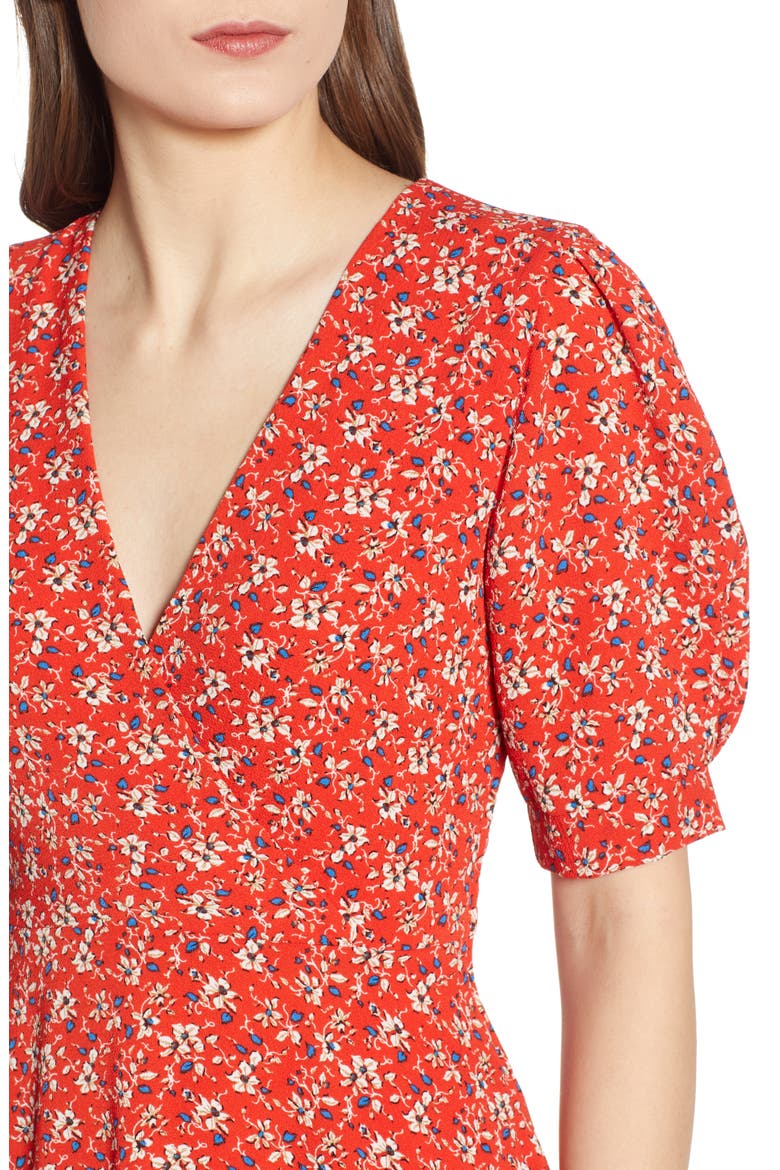 Ditsy Floral A-Line Minidress, Alternate, color, CORAL/ IVORY