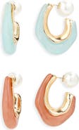 NATASHA Set of 2 Resin & Faux Pearl Molten Hoop Earrings