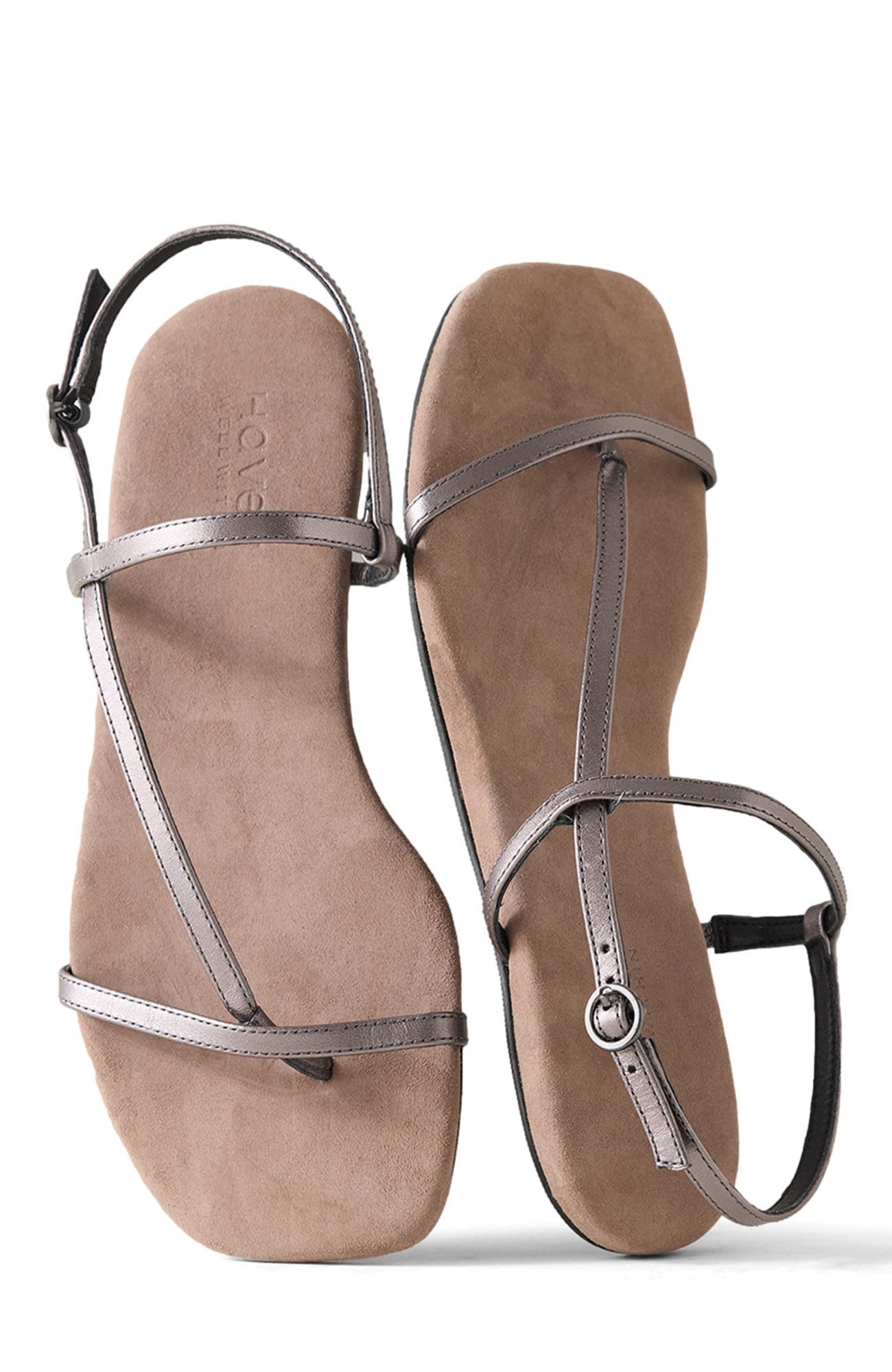 Haven Well Within Leather T-Strap Sandals, Main, color, Gunmetal