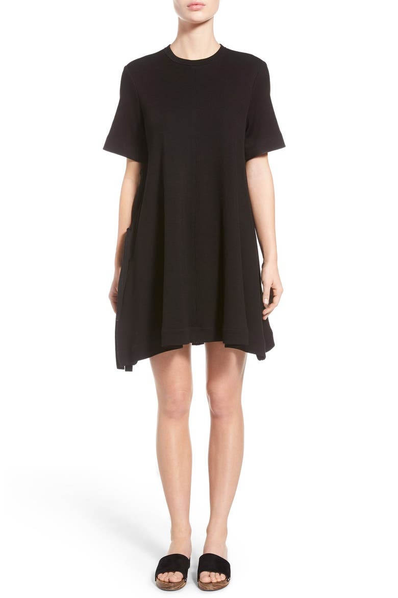 Flared Side Tie Jersey Dress, Main, color, BLACK