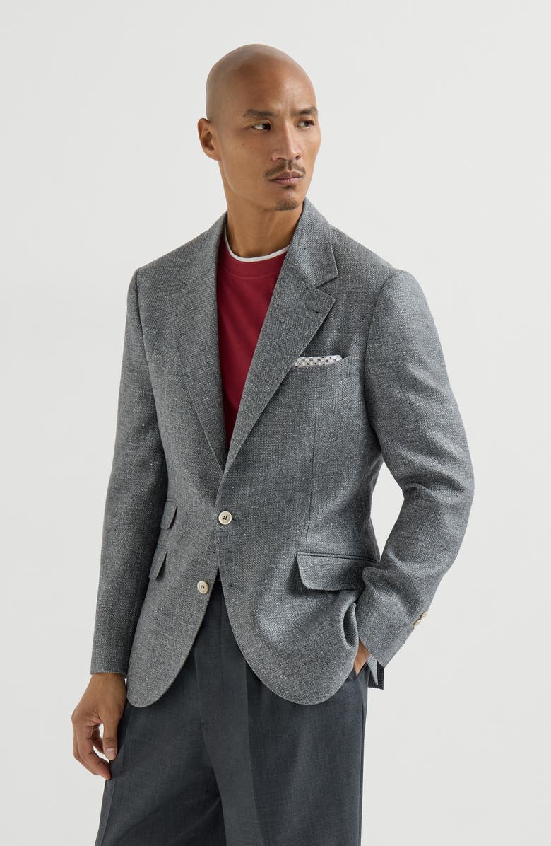 Brunello Cucinelli Hopsack deconstructed blazer, Alternate, color, Medium Grey