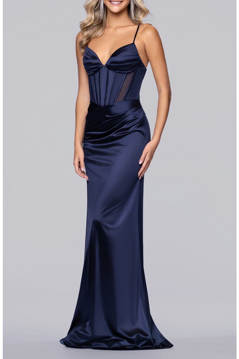 Satin Column Gown, Alternate, color, NAVY