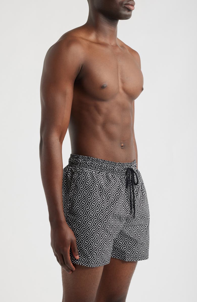 Bugatchi Cruz Print Swim Trunks, Alternate, color, Black