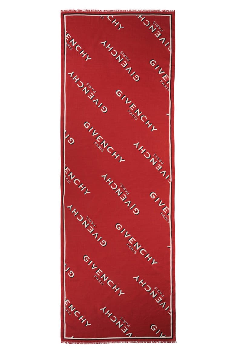 Logo Shadow Wool & Silk Oblong Scarf, Alternate, color, RED