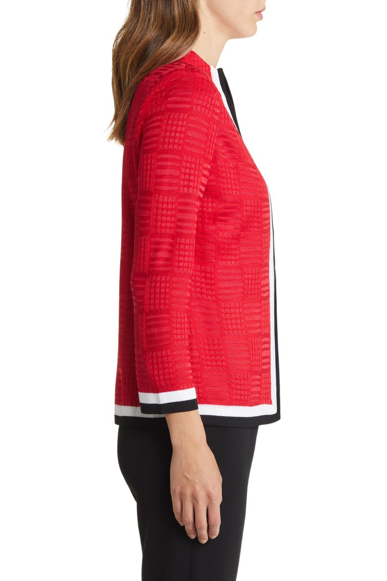 Contrast Trim Knit Jacket, Alternate, color, POPPY RED/ WHITE/ BLACK