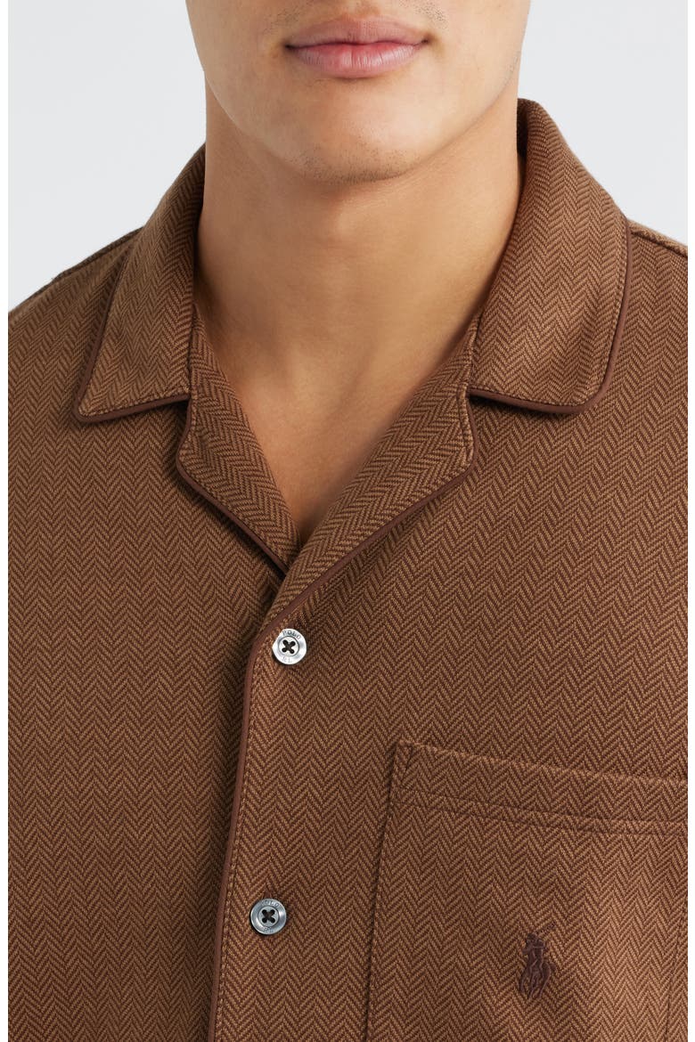 Herringbone Twill Pajama Top, Alternate, color, BROWN