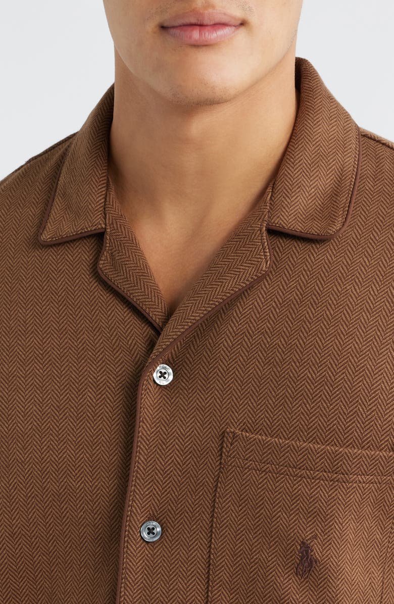 Polo Ralph Lauren Herringbone Twill Pajama Top, Alternate, color, Branch Brown