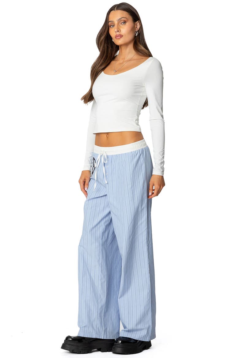 Contrast Waist Stripe Wide Leg Sweatpants, Alternate, color, BLUE