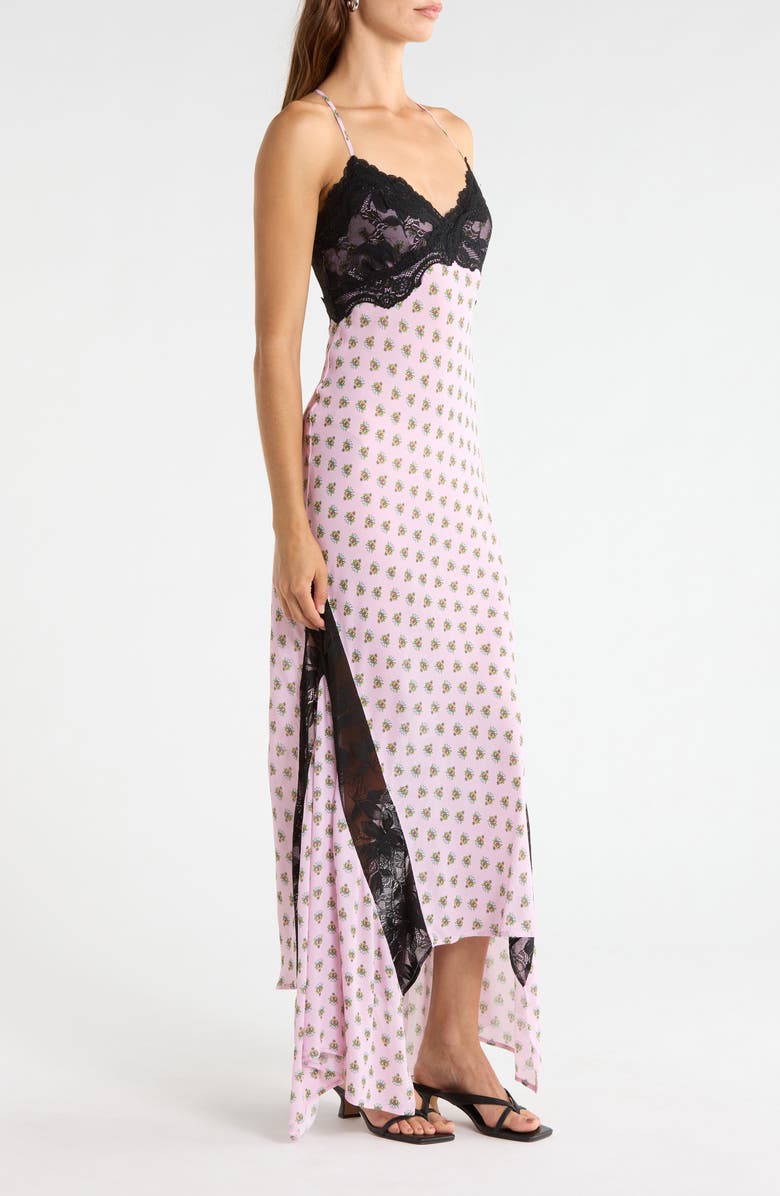 AFRM Vince Crocus Scarf Print Lace Detail Slipdress, Alternate, color, Crocus Foulard