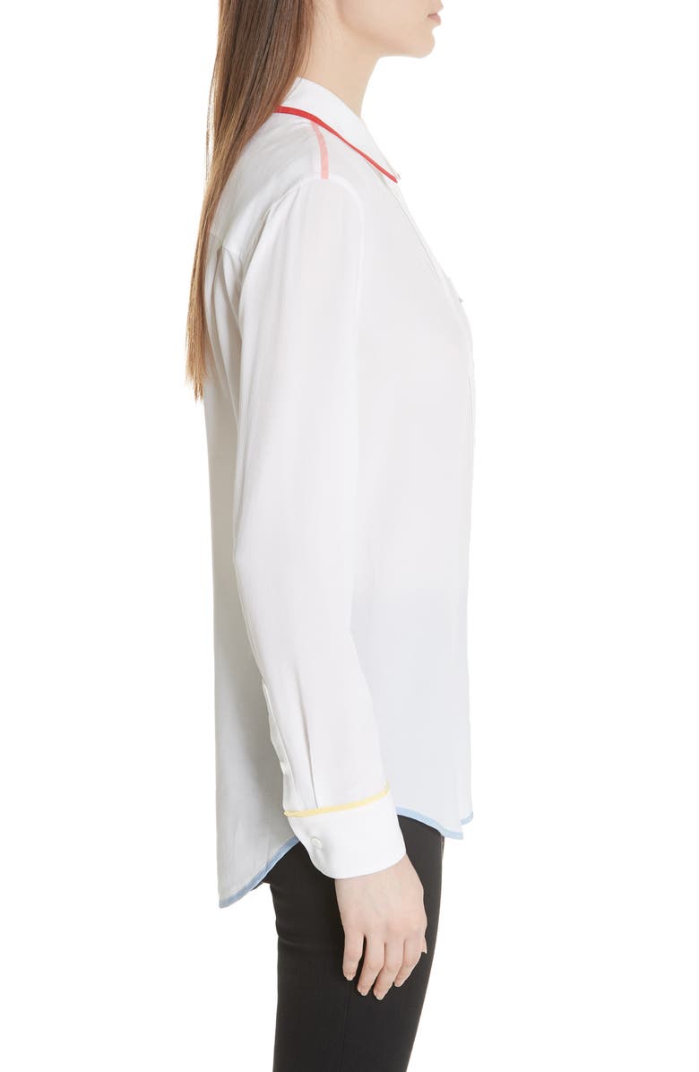 Equipment Stripe Trim Silk Top, Alternate, color,