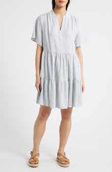 Caslon® Easy Tiered Linen Blend Shift Dress