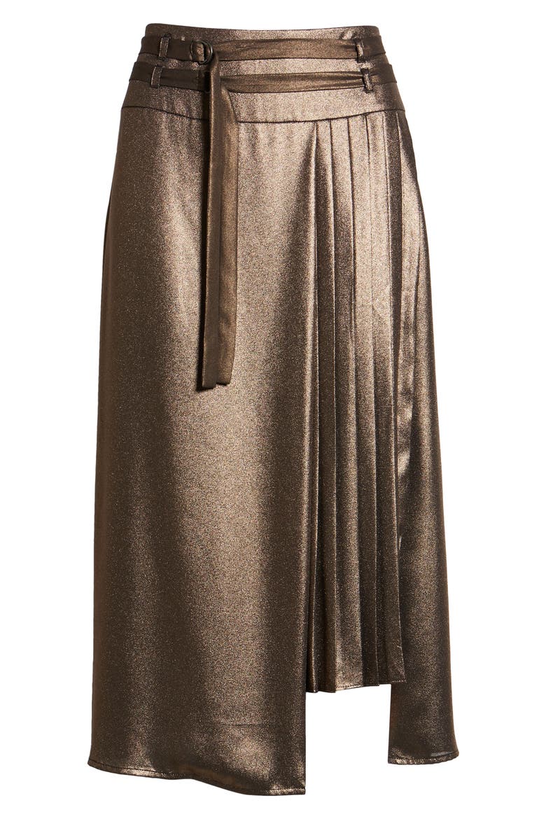 Belted Pleat Front Skirt, Alternate, color, ROSE GOLD