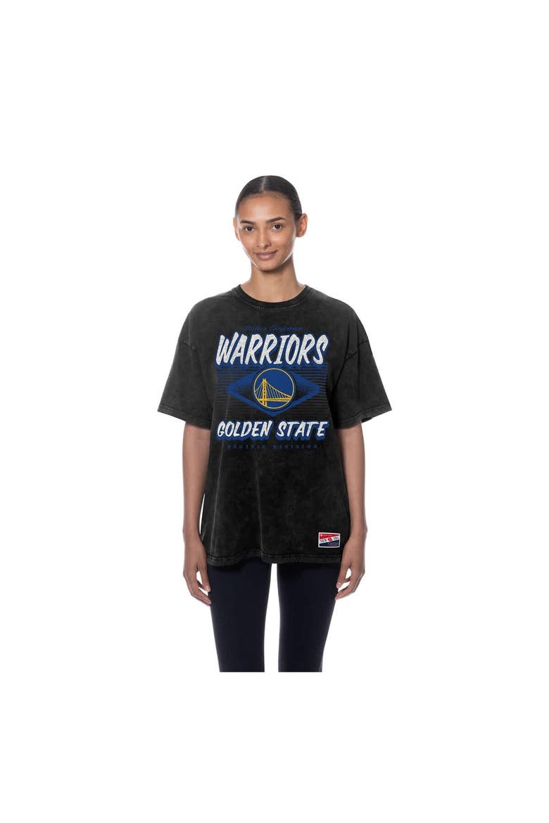 Women's New Era  Black Golden State Warriors Throwback Mineral Wash Oversized T-Shirt, Alternate, color, Black