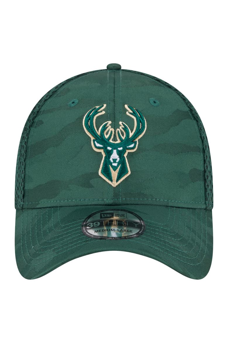 Men's New Era  Hunter Green Milwaukee Bucks Subtle Camo 39THIRTY Flex Hat, Alternate, color, Hunter Green