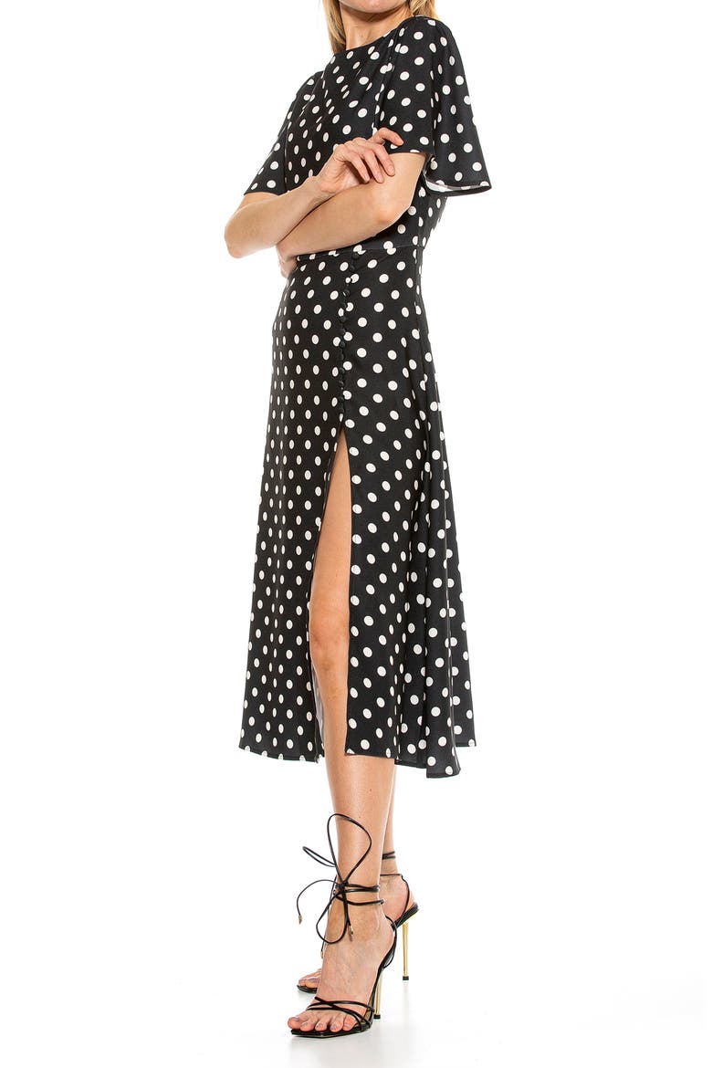 Boatneck Flutter Sleeve Fit N Flare Dress, Alternate, color, BLK/ WHT POLKA DOTS