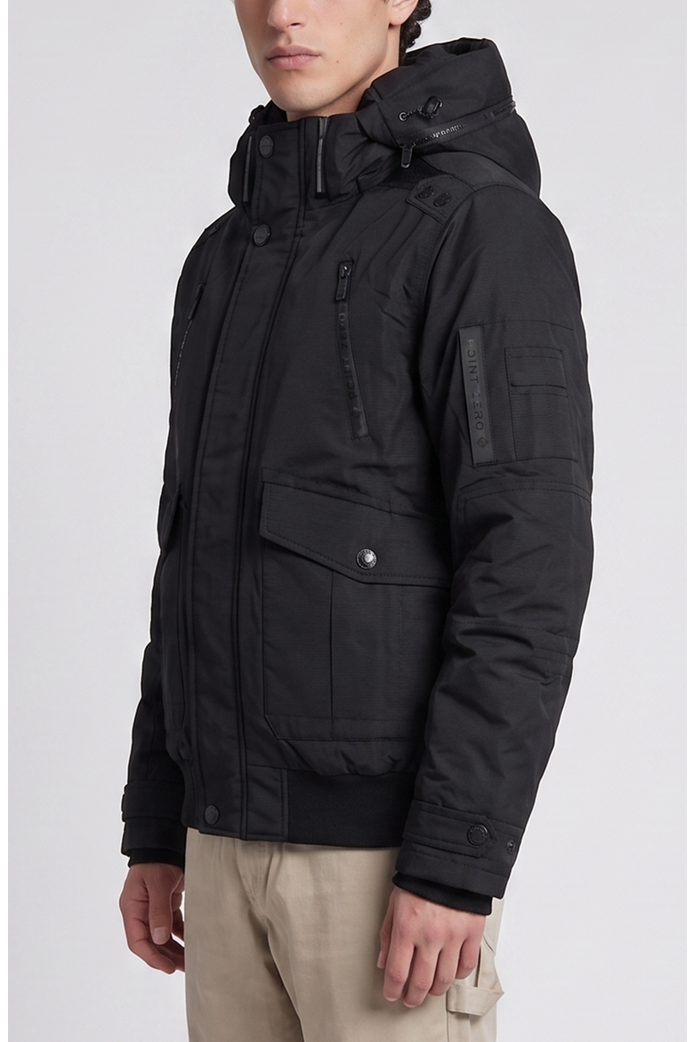 Hooded Bomber Jacket with Utility Pockets, Alternate, color, Black
