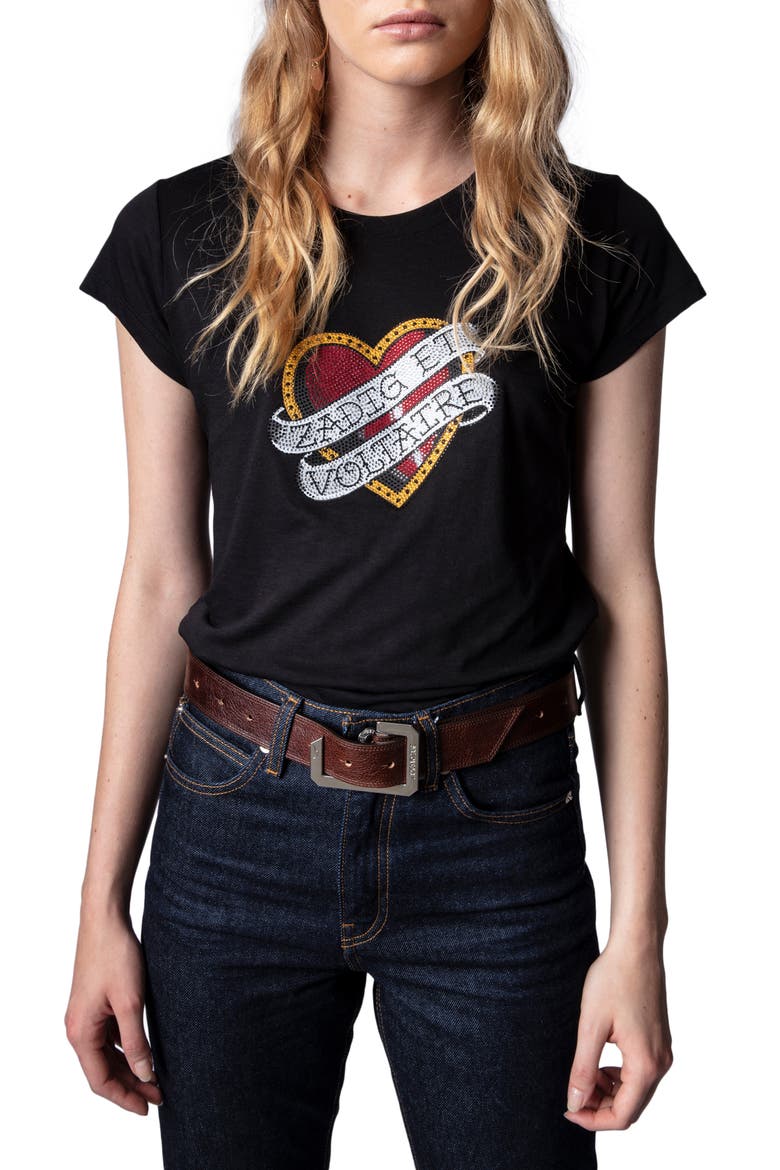 Big Ribbon Heart Graphic Tee, Main, color, NOIR