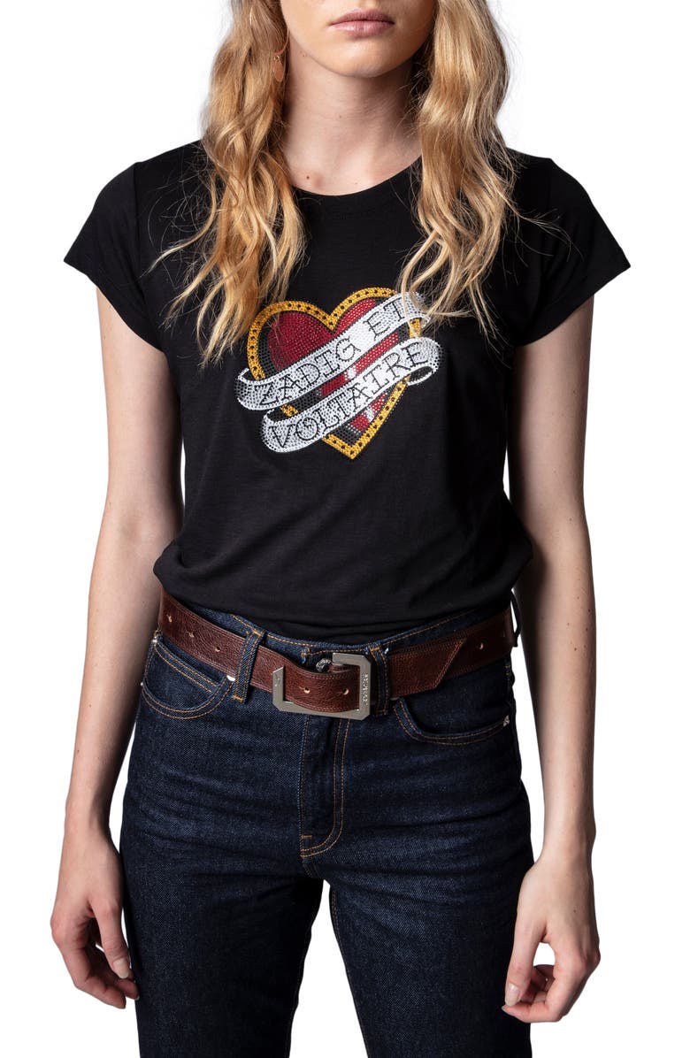 Zadig & Voltaire Big Ribbon Heart Graphic Tee, Main, color, 