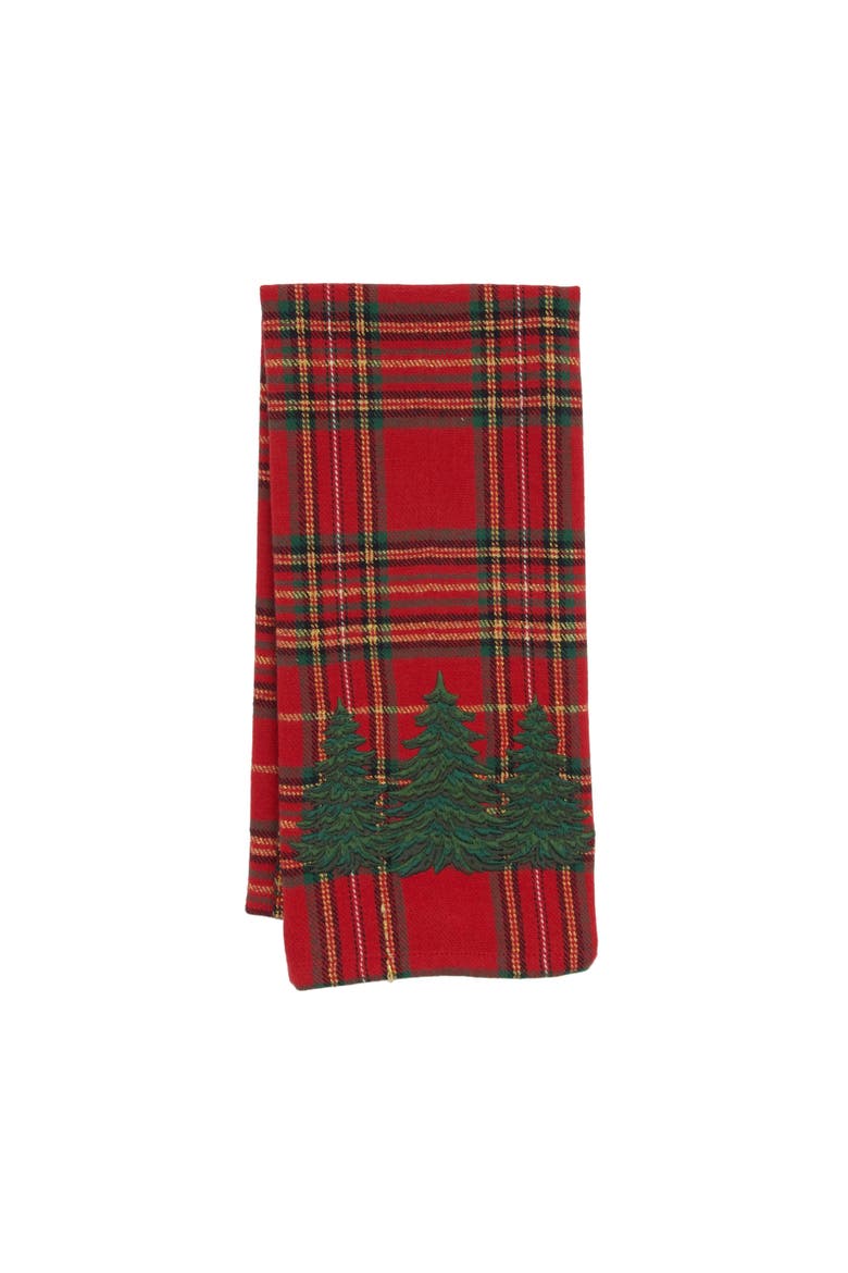 Spruce Pine Trio Embroidered Christmas Plaid Towel, Main, color, Red
