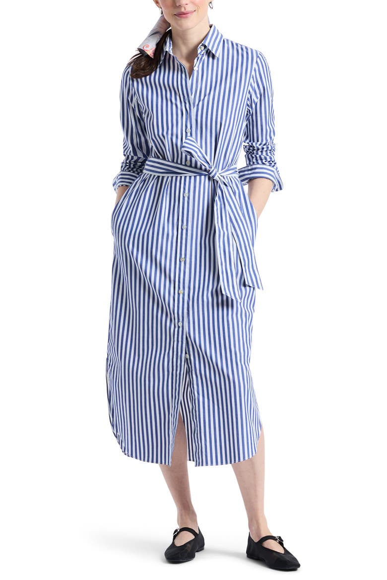 Leona Stripe Long Sleeve Midi Shirtdress, Alternate, color, NAVY