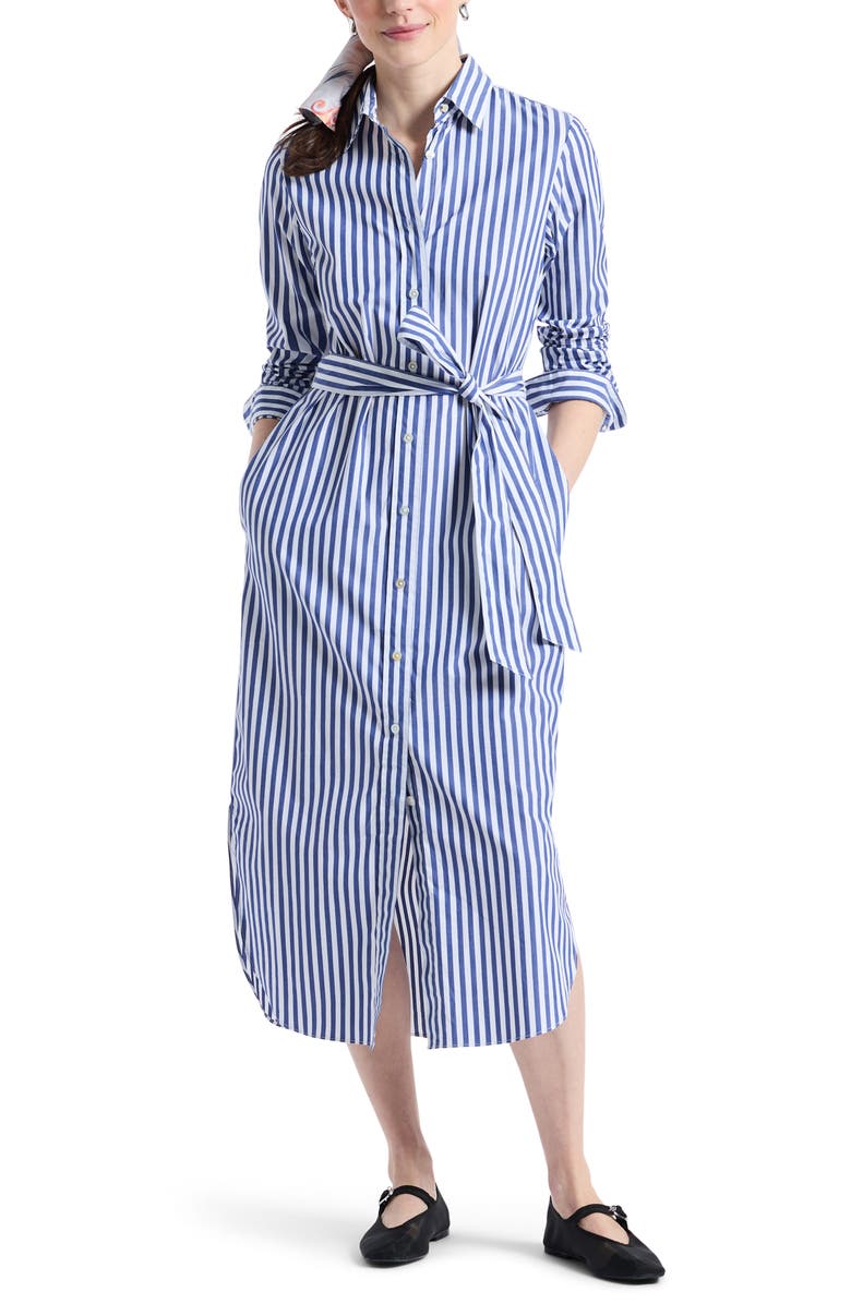 Robert Graham Leona Stripe Long Sleeve Midi Shirtdress, Alternate, color, Navy