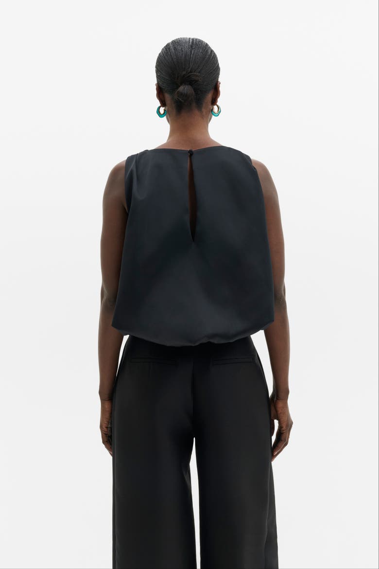 Valentina Knotted Shoulder Satin Top, Alternate, color, Black