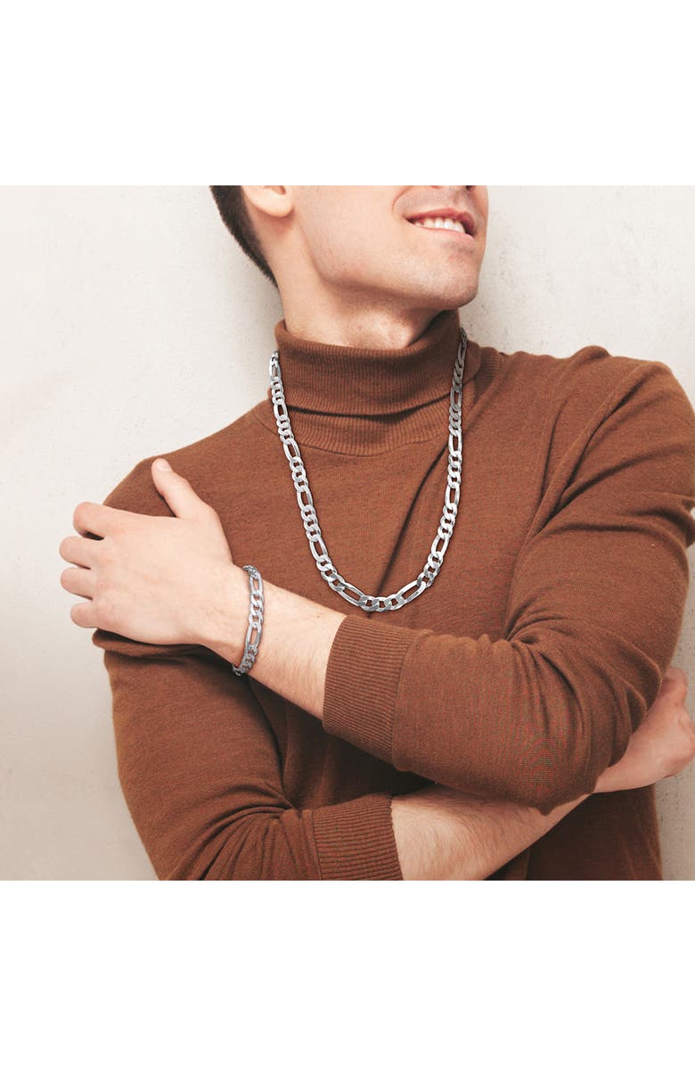 DELMAR Men's Flat Figaro Chain Necklace & Bracelet Set, Alternate, color, Silver