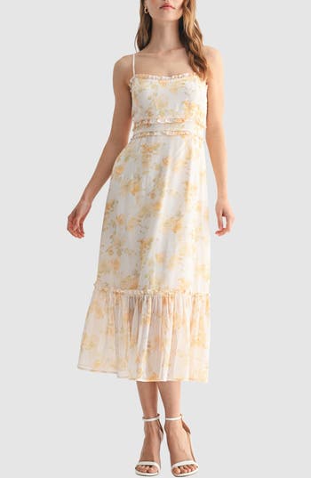 Lush Ruffle Midi Dress In Multi